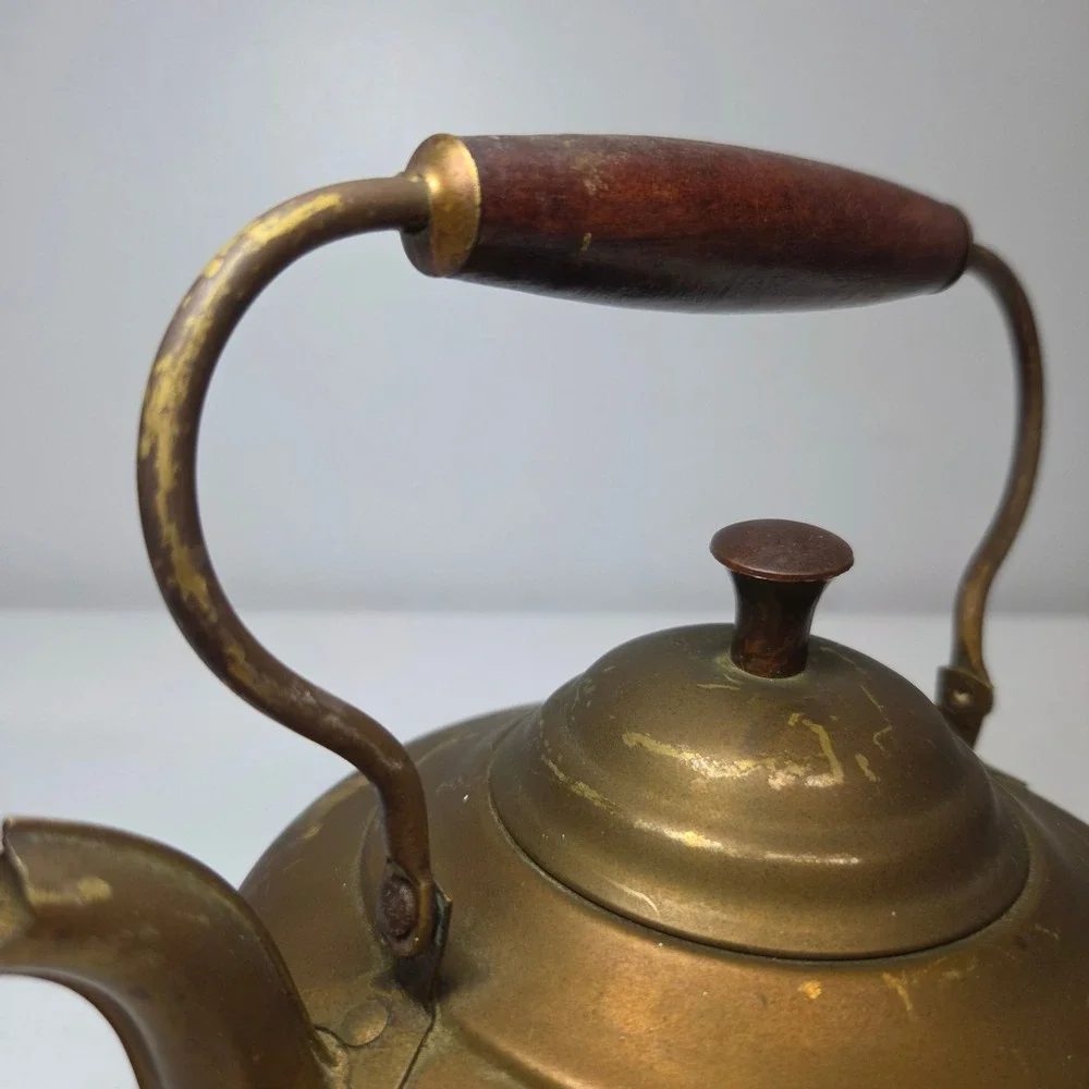 Vintage Revere Ware Copper Tea‎ Kettle Brass Handle Wood Grip 6 Cup 8X6